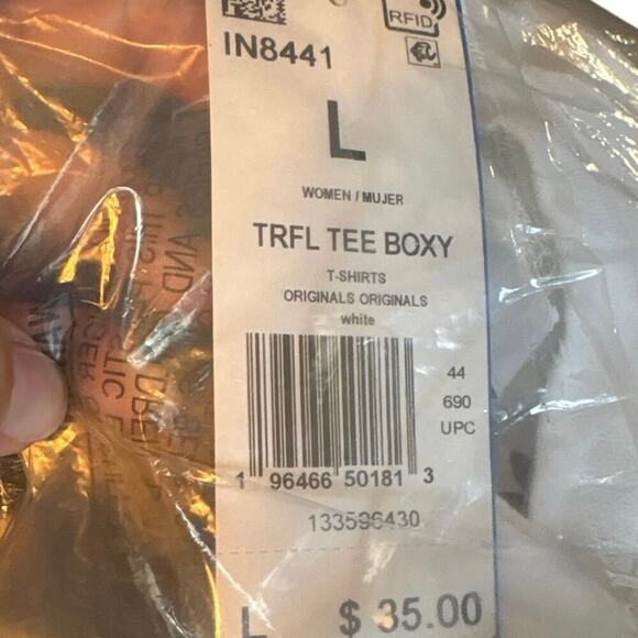 Adidas Women’s ADICOLOR TREFOIL BOXY TEE size large white - Picture 2 of 3